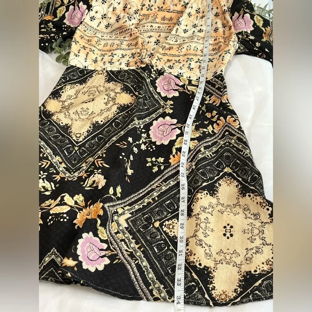 Free People Mini Boho Plunge Dress Size Xs Long Sleeve Descanso Floral